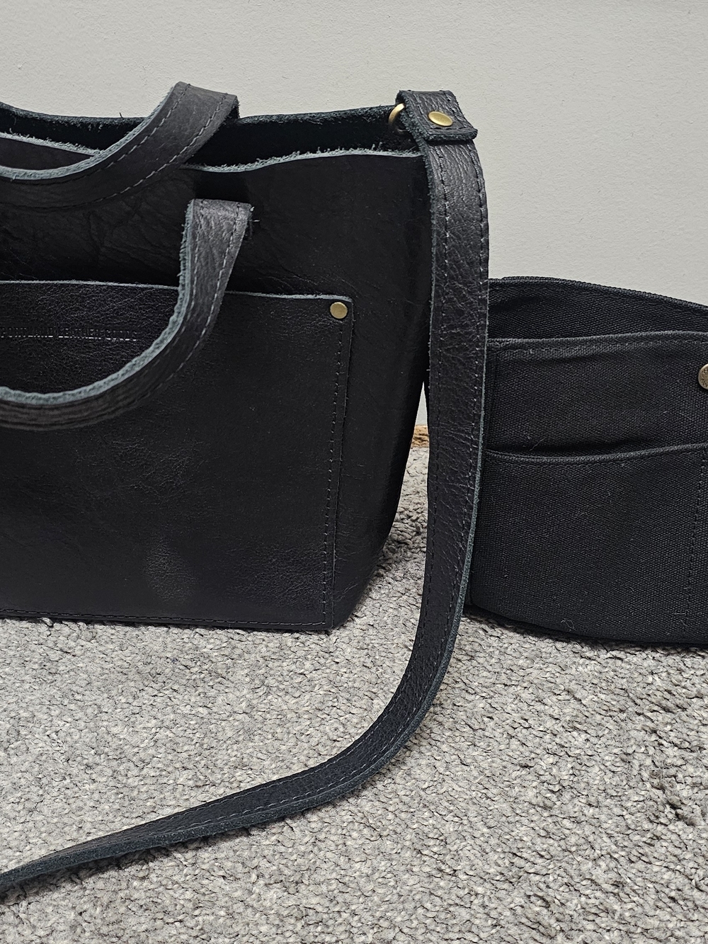 Black Crossbody Tote Bag with Detachable Pouch